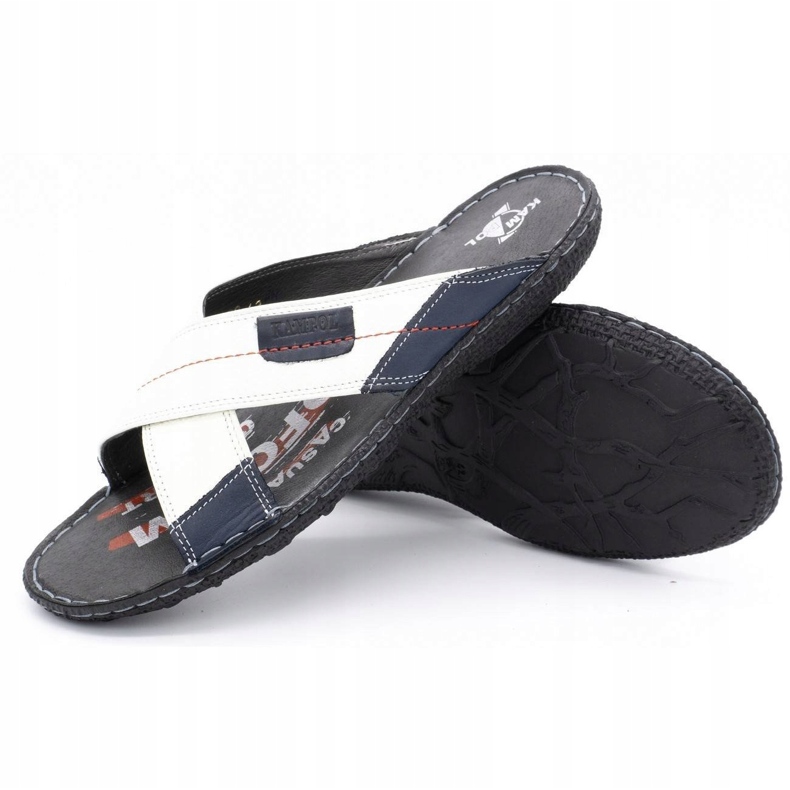 Kampol Men's leather slippers 200 / B white navy blue 5 Kampol Men's leather slippers 200 / B white navy blue 5