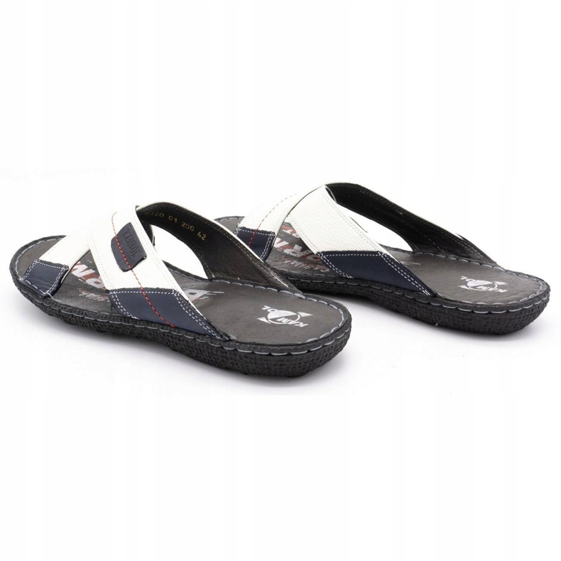 Kampol Men's leather slippers 200 / B white navy blue 6 Kampol Men's leather slippers 200 / B white navy blue 6