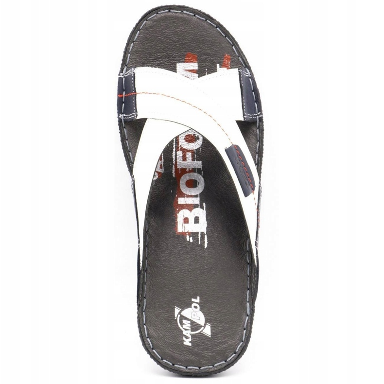 Kampol Men's leather slippers 200 / B white navy blue 7 Kampol Men's leather slippers 200 / B white navy blue 7
