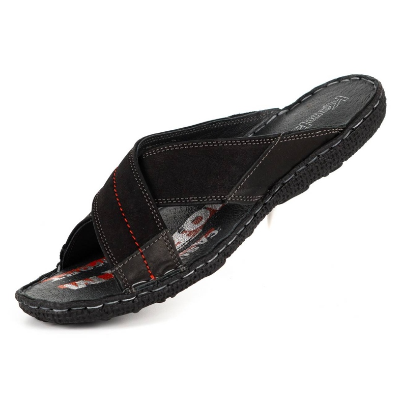 Kampol Men's leather slippers 200/3 black nubuck 3