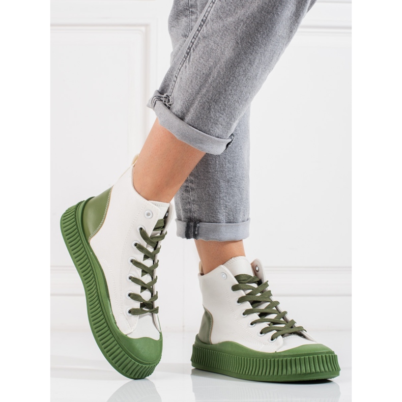 Shelovet women's sneakers high white and green 2 Shelovet women's sneakers high white and green 2