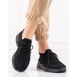 Shelovet black textile sports shoes 2