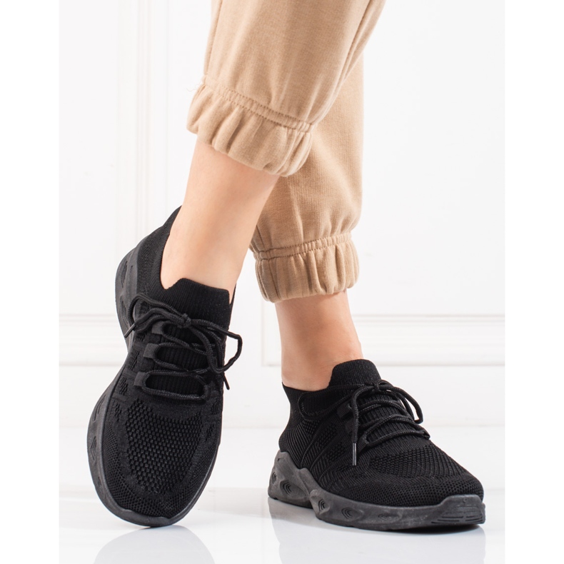 Shelovet black textile sports shoes 2