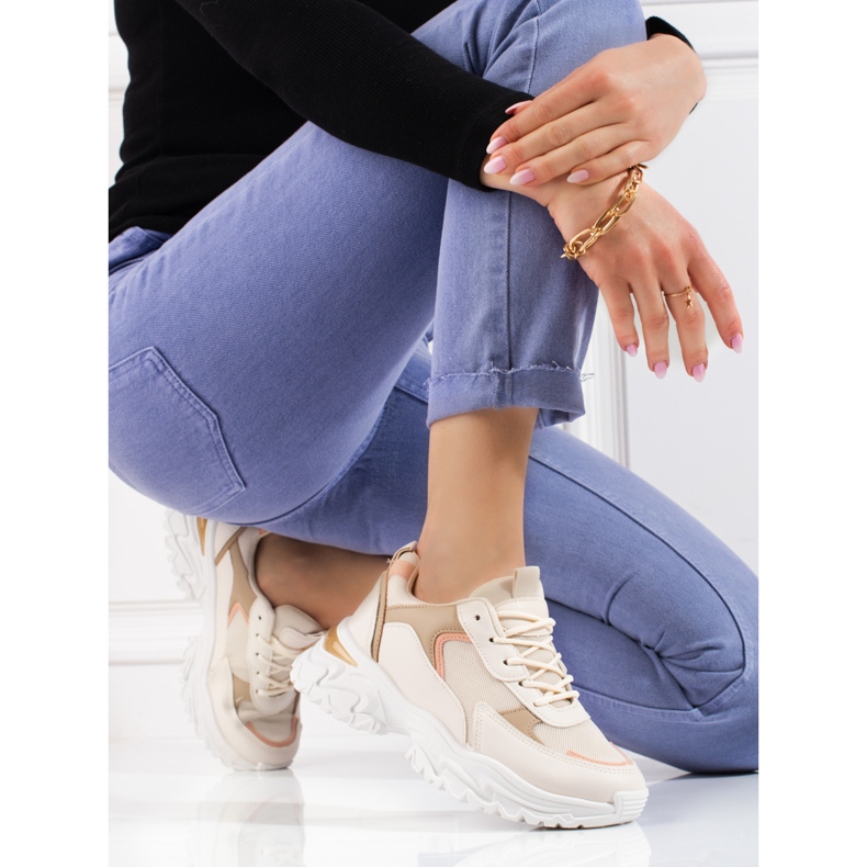 Women's beige Shelovet platform sneakers orange 1