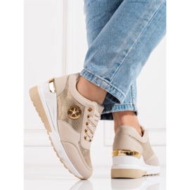 Shelovet women's wedge sneakers beige golden 2
