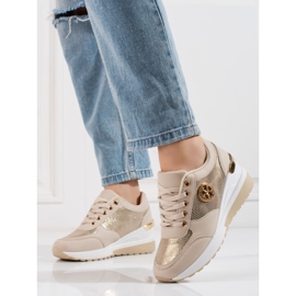 Shelovet women's wedge sneakers beige golden 1