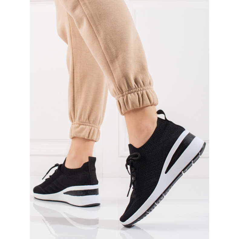Women's Shelovet sock wedge sports shoes black 2