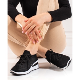 Women's Shelovet sock wedge sports shoes black 1