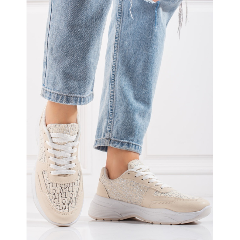Shelovet women's sports shoes with a shiny beige pattern 1 Shelovet women's sports shoes with a shiny beige pattern 1