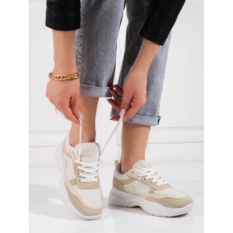 Shelovet beige lace-up women's sports shoes 2 Shelovet beige lace-up women's sports shoes 2