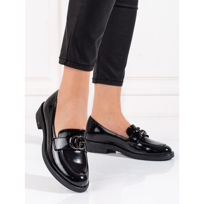 W. Potocki Lacquered women's Potocki flat-heeled lords black 1