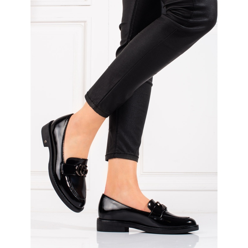 W. Potocki Lacquered women's Potocki flat-heeled lords black 2