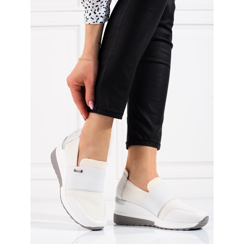 W. Potocki Women's Potocki white wedge sneakers 1