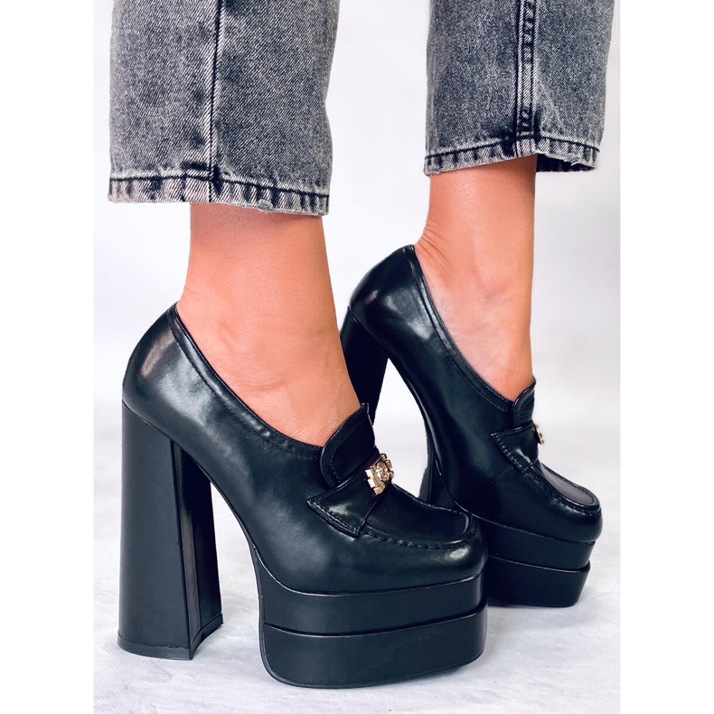 Ambra Black heeled loafers 2