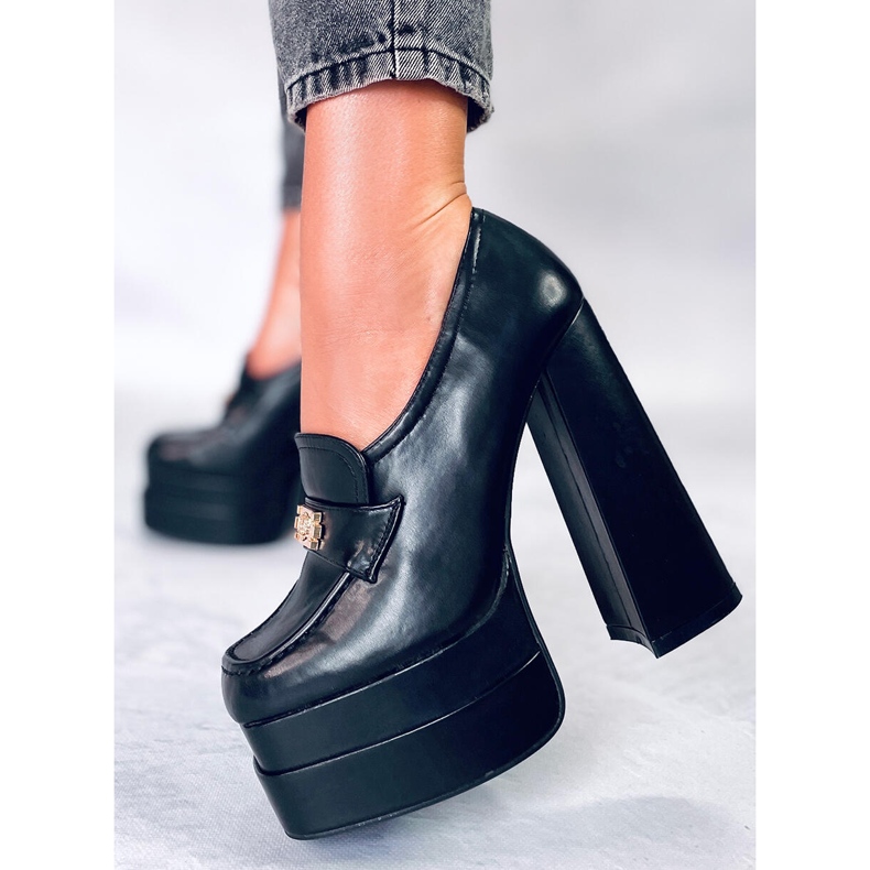 Ambra Black heeled loafers 1
