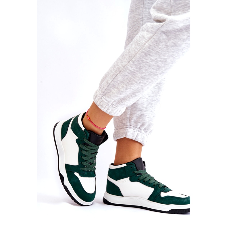 High Women's Sports Shoes, Sneakers, White and Green 4