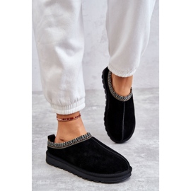 Women's suede slippers with fur and embroidery black 5 Women's suede slippers with fur and embroidery black 5