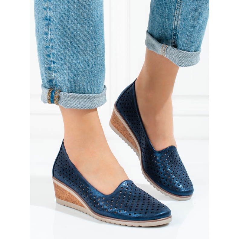 W. Potocki Women's openwork pumps Potocki navy blue 1