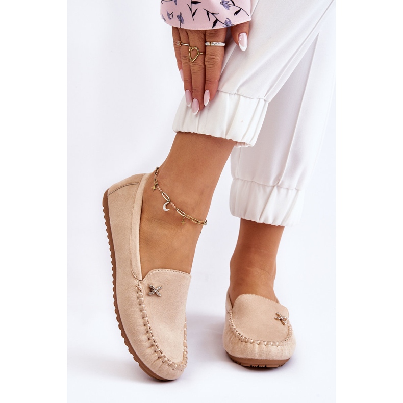 PS1 Women's Suede Loafers With Beige Leah Embellishments 1