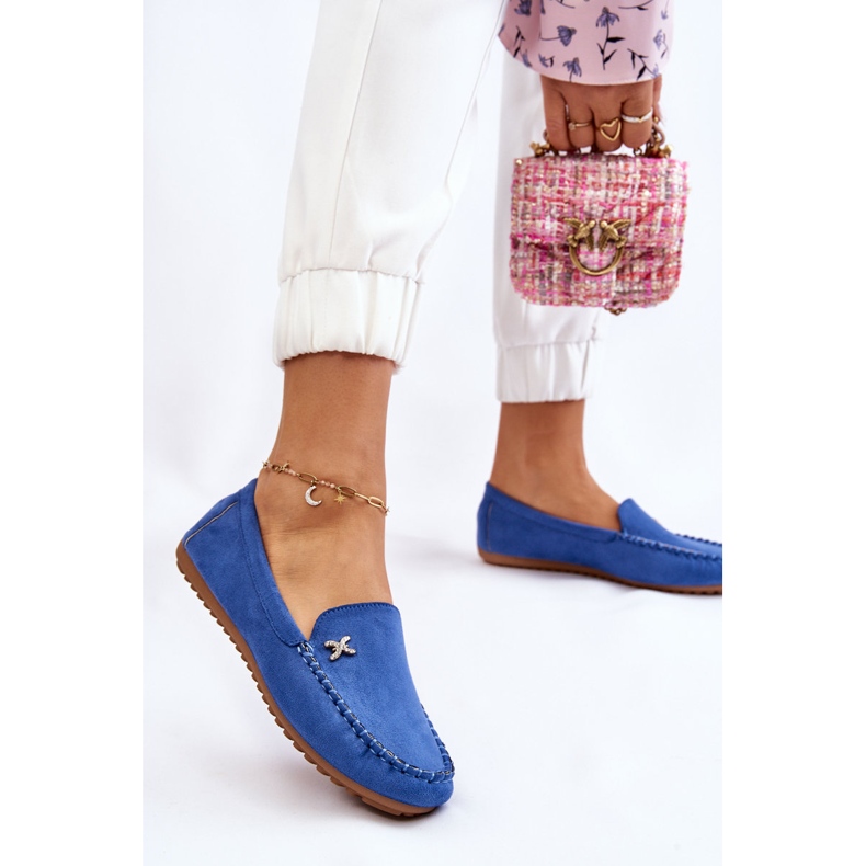 PS1 Women's Suede Loafers With Blue Leah Embellishment 2