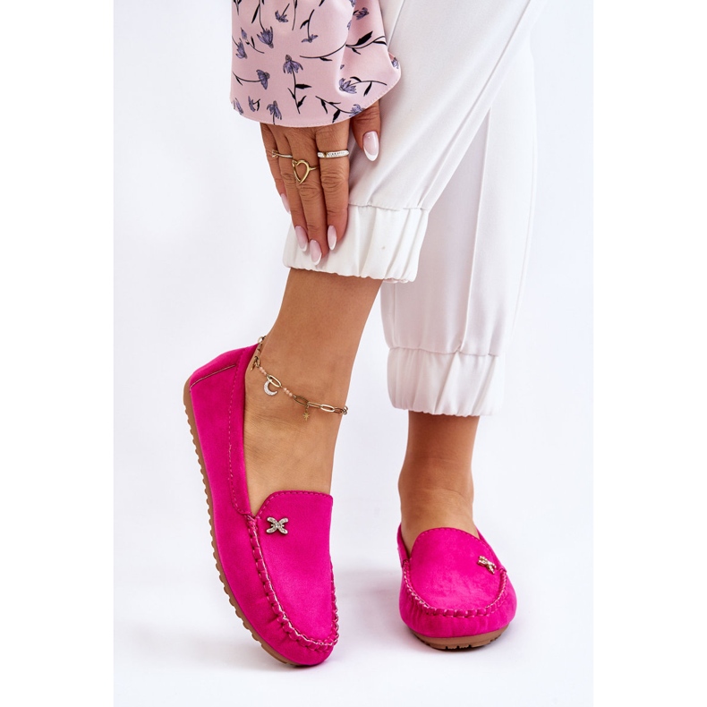 Women's Suede Loafers With Fuchsia Leah Embellishment pink 1