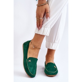 PS1 Women's Suede Loafers With Green Leah Embellishment 1