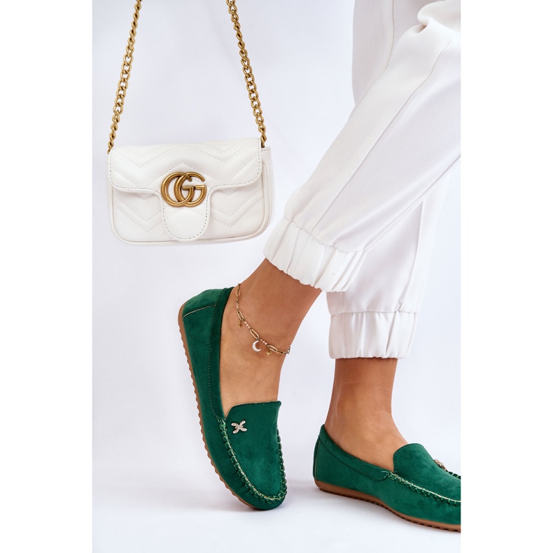 PS1 Women's Suede Loafers With Green Leah Embellishment 2