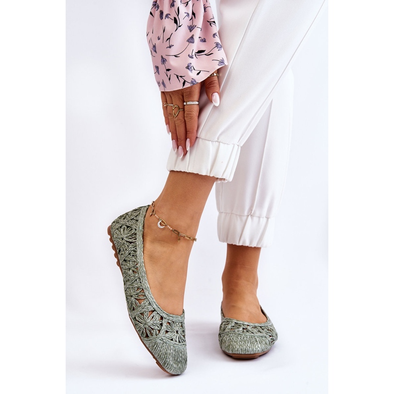 PS1 Openwork Fashionable Ballerinas Green Thiago 1