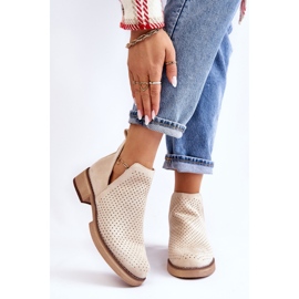PS1 Angie Suede Openwork Flat Heel Boots Beige 2