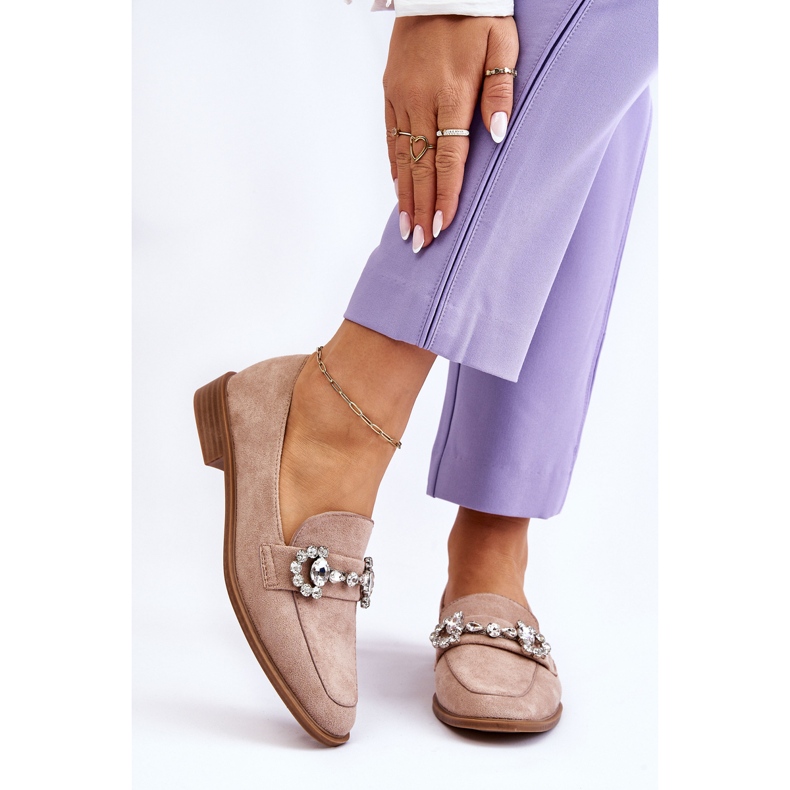 PS1 Elegant Dark Beige Suede Loafers Aliya 1