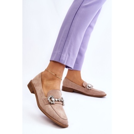 PS1 Elegant Dark Beige Suede Loafers Aliya 2
