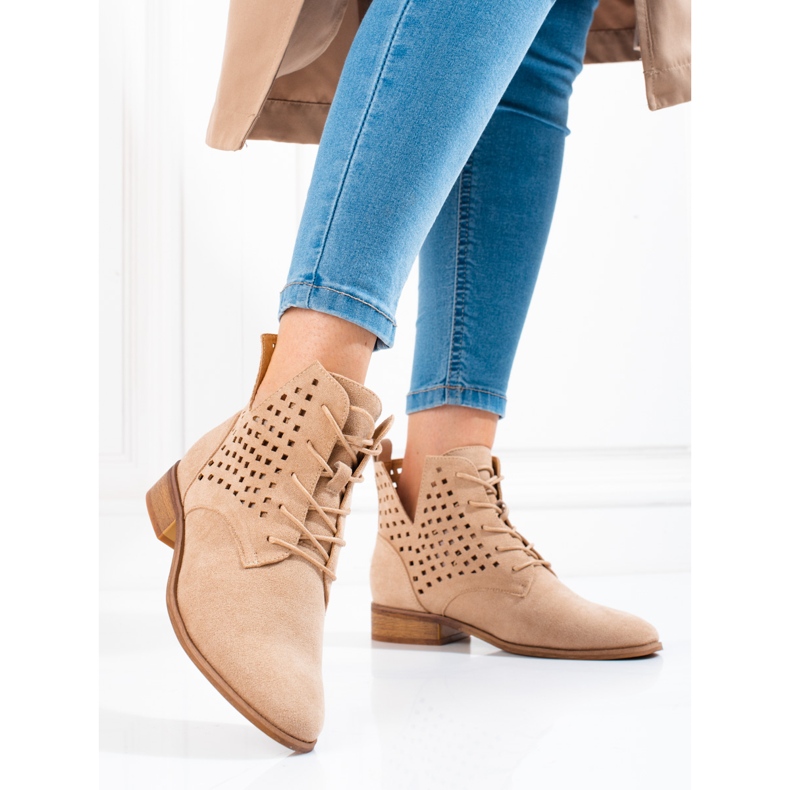 W. Potocki Women's openwork lace-up boots Potocki beige 2