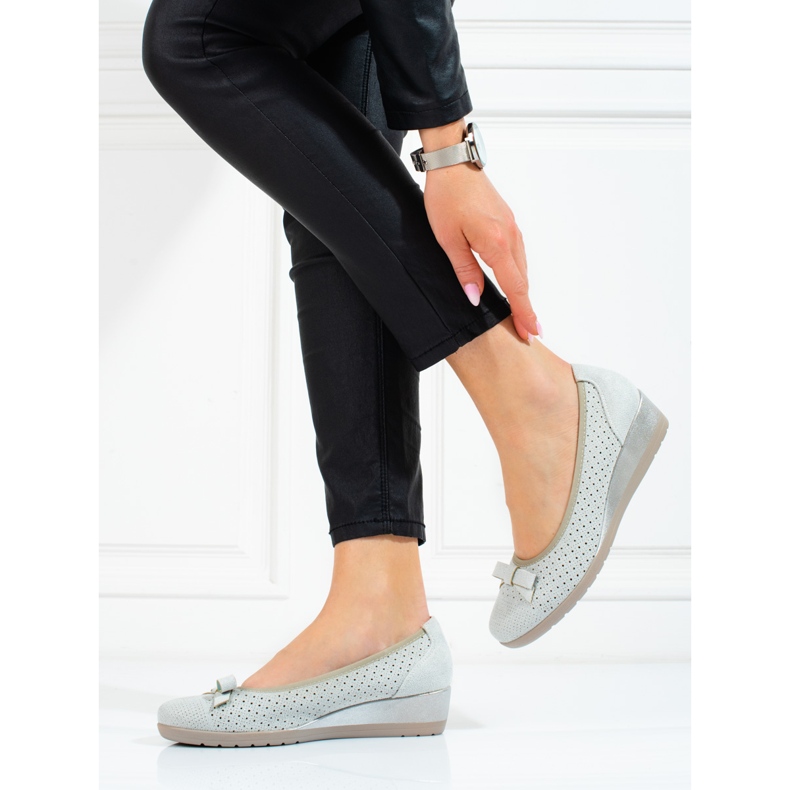 W. Potocki Women's low wedge pumps Potocki openwork grey 2