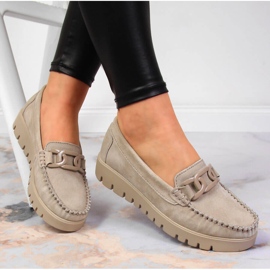 Women's leather moccasins on the beige platform Filippo DP3334 1