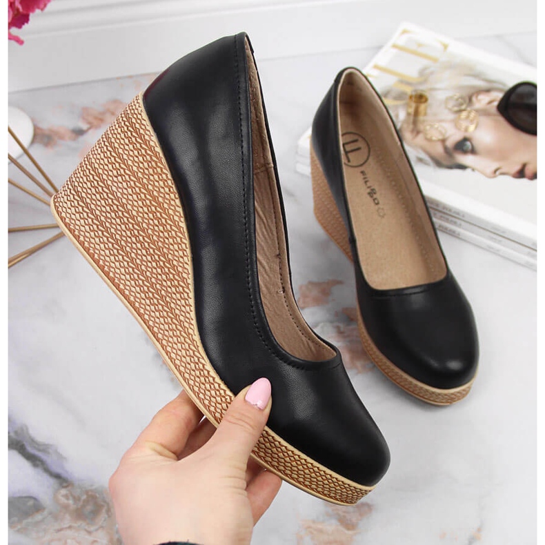 Black leather wedge pumps Filippo DP3521 1