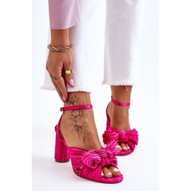 Fashionable sandals with high -heeled bows fuchsia pink 1