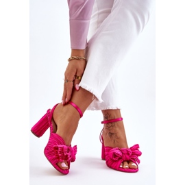Fashionable sandals with high -heeled bows fuchsia pink 2