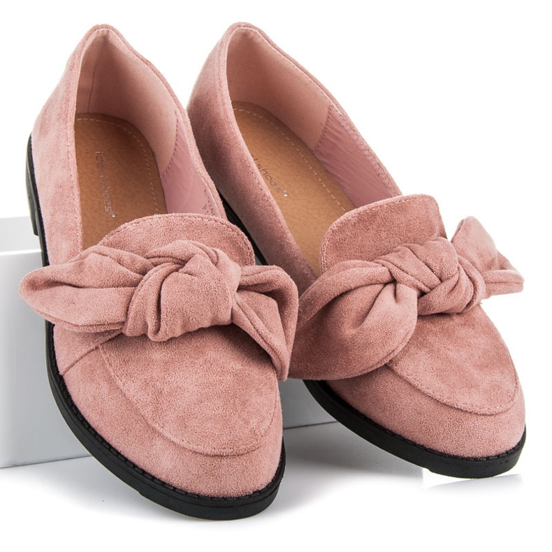 Ideal Shoes Suede brogues with a bow pink 1