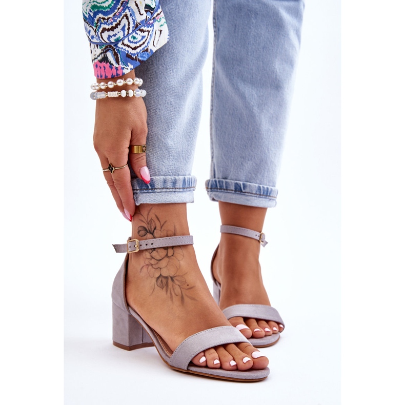 PS1 Gray Quincy Low Heel Suede Sandals grey 1