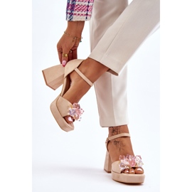 PS1 Fashionable Sandals With Crystals On Chunky Heels Beige Garrett brown 2 PS1 Fashionable Sandals With Crystals On Chunky Heels Beige Garrett brown 2