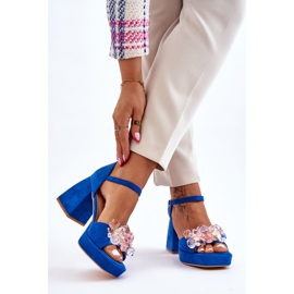 Fashionable Sandals With Crystals On Chunky Heels Blue Garrett 2