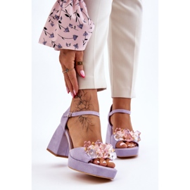 PS1 Fashionable Sandals With Crystals On Massive Heels Purple Garrett 1