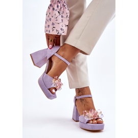 PS1 Fashionable Sandals With Crystals On Massive Heels Purple Garrett 2