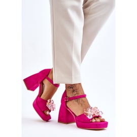 PS1 Fashionable Sandals With Crystals On Chunky Heels Fuchsia Garrett pink 2