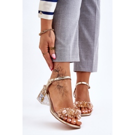 S.Barski Women's Gold Sandals With Low Heels Gold Benicio golden 1