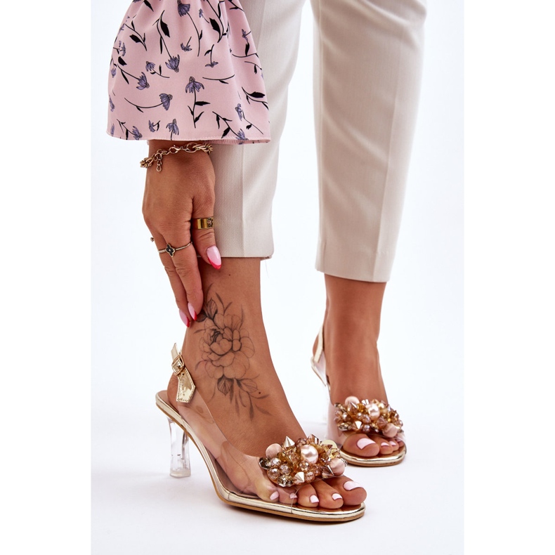 S.Barski Elegant Transparent Sandals With Golden Lilah Decoration 1