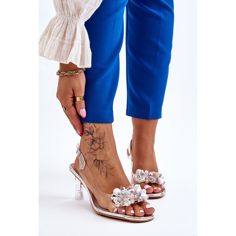 S.Barski Elegant Transparent Sandals With Silver Lilah Decoration 1