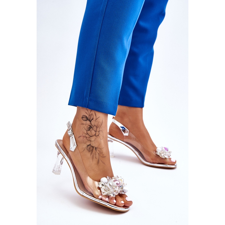 S.Barski Elegant Transparent Sandals With Silver Lilah Decoration 2