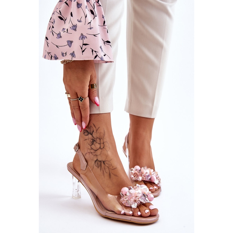 S.Barski Elegant Transparent Sandals With Nude Lilah Decoration pink 1 S.Barski Elegant Transparent Sandals With Nude Lilah Decoration pink 1