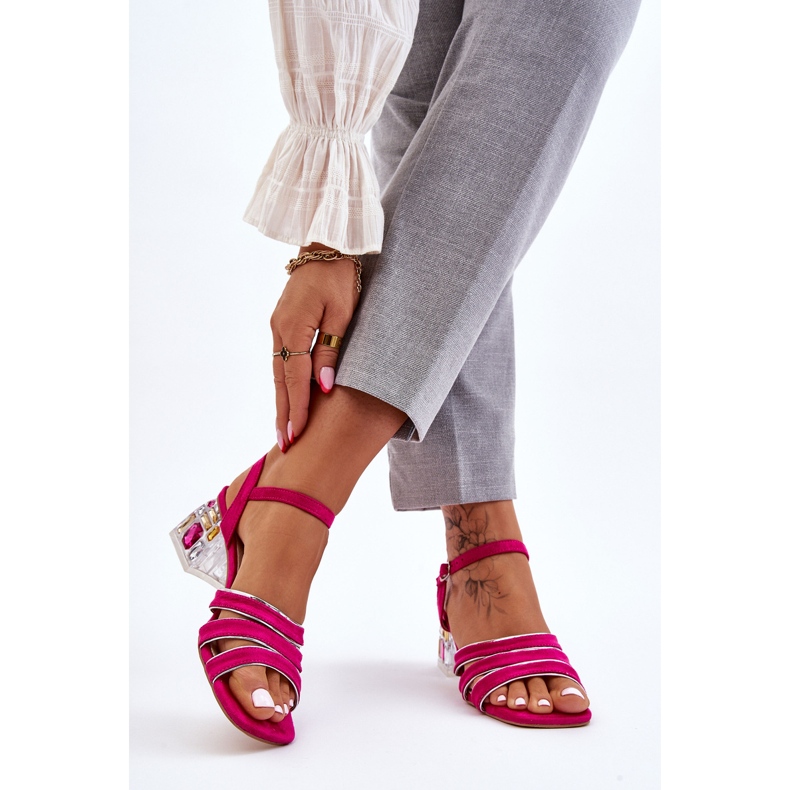 S.Barski Fuchsia Callan Suede Sandals With Crystals pink 2